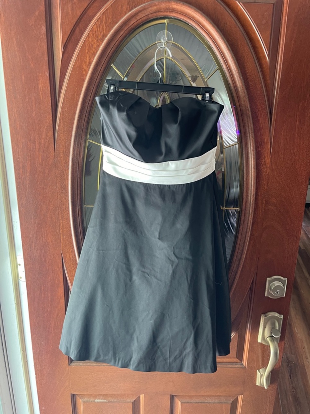 White House, Black market Black Strapless Dress with White Waist Band